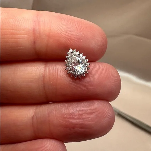 NEW - 2.0 CTW Moissanite Diamond Sterling Silver Pear w/ Halo Studs
